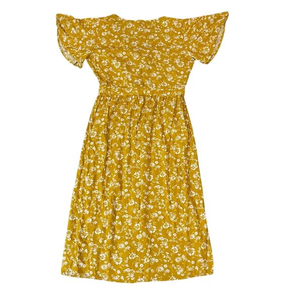 Mimi Chica Yellow Floral Tie Front Button Midi Dress Bell Sleeve Boho Sz Medium - Picture 7 of 8